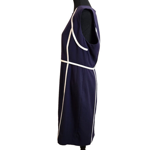 Calvin Klein Women's Career Navy Round Neck Sleeveless Sheath Dress Size 14 - Picture 2 of 6
